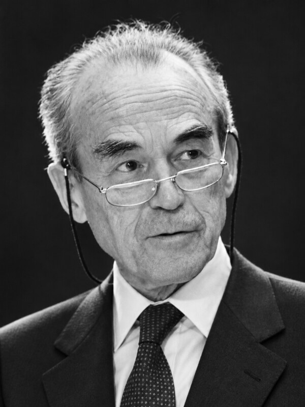 Illustration éditoriale représentant Robert Badinter
